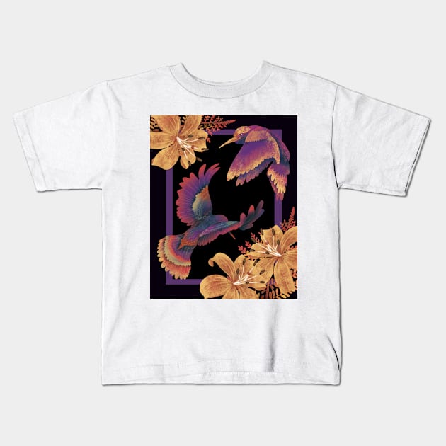 Hummingbirds with Tiger Lilies Kids T-Shirt by allthumbs